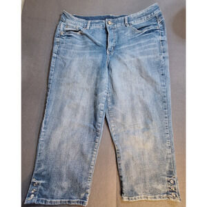 Womens Capris Code Bleu Size 18W Blue Medium Wash Butterfly Embroided Rhinestone